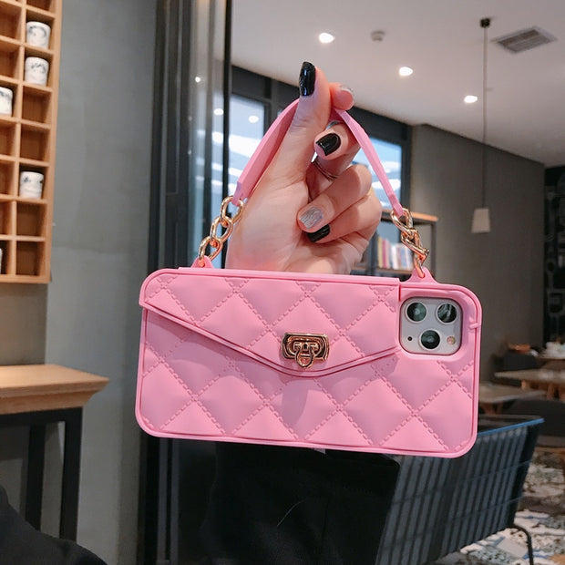 Wallet Handbag Crossbody phone case For iPhone 11 pro Xs max XR X 6s 8 7 Plus 12 Card Slot Purse Silicone cover with strap Chain