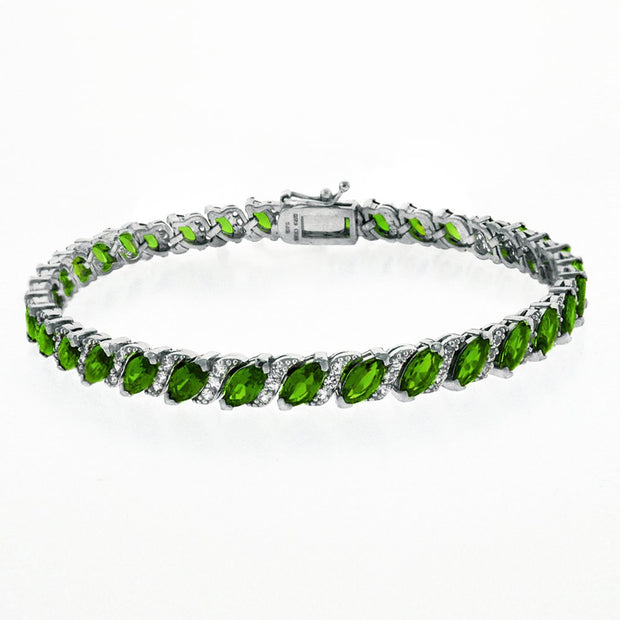 20.00 Ct Genuine Emerald ine Bracelet embellished With Crystals In 18k White Gold Filled