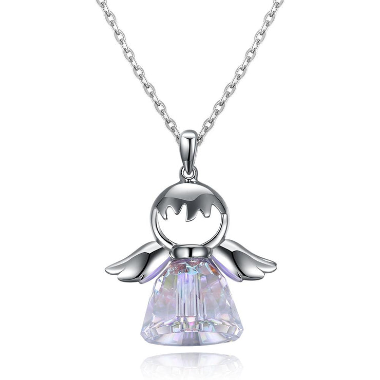 Flying Angel Aurora Borealis Crystal Flying Angel Sterling Silver Necklace