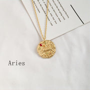 Gold Coin Disk Pendant Zodiac Necklace for Men Women