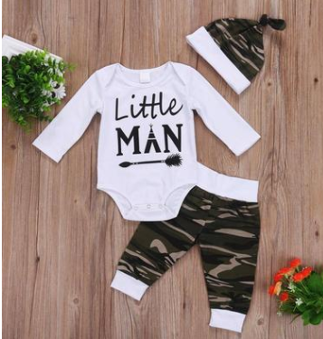 "LITTLE MAN" 3-PIECE CAMOUFLAGE BABY, TODDLER OUTFIT