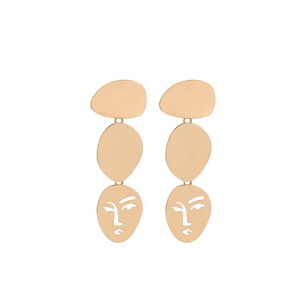 2019 Korean Fashion Jewelry Gold Color Alloy Face Dangle Earrings