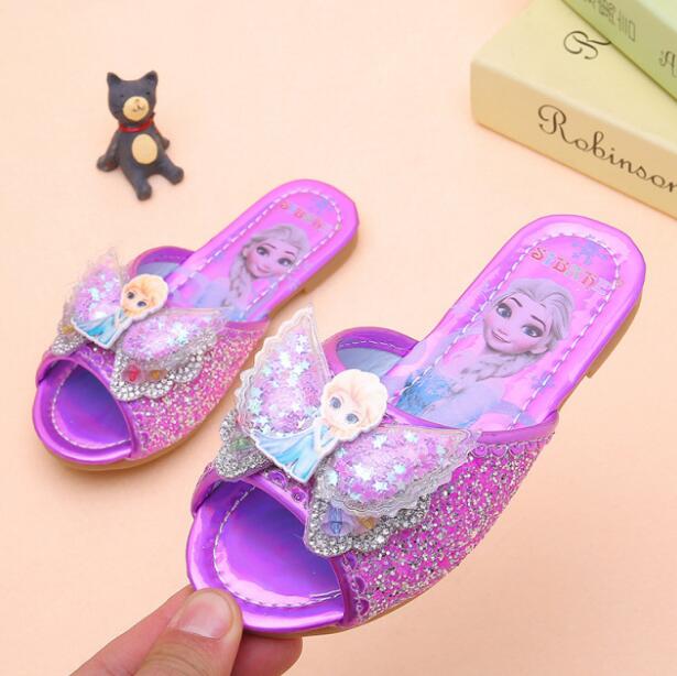 Disney Frozen Elsa Shoes For Girls Children Lovely Cartoon Princess Flat Sandals Shoes Inside and outside slippers With Bow