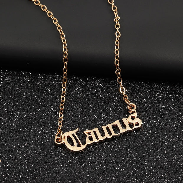 Twelve Constellation Retro Zodiac English Letter Alphabet Necklaces For Women