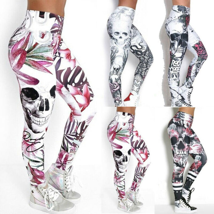 Skull Head 3D Printed Camouflage Leggings