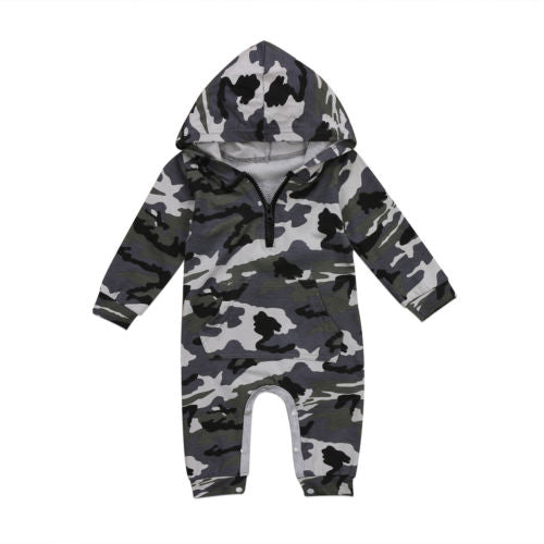 Boys Zipper Romper Jumpsuit Playsuit Hooded