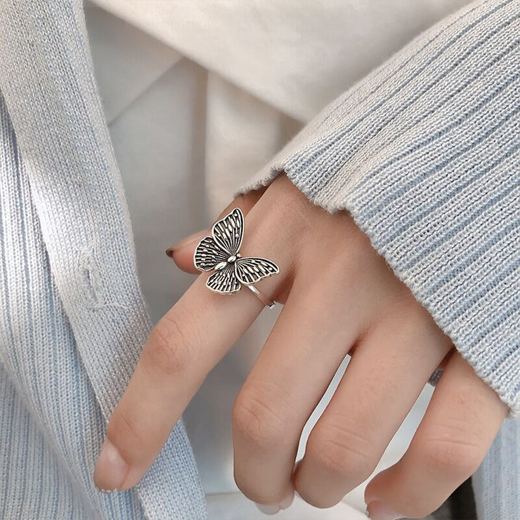 Vintage Silver Angel Wings Metal Ring