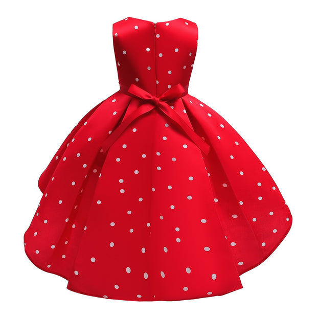 Elegant girl princess dress Dots Bow