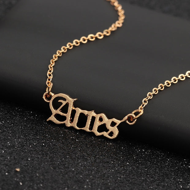 Twelve Constellation Retro Zodiac English Letter Alphabet Necklaces For Women