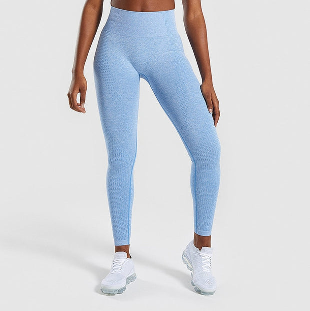 Women Blue Seamless Leggings Tummy Control Yoga Leggings High Waist Booty Leggings Sport Fitness Gym Leggings Athletic Tights