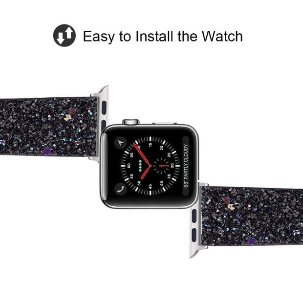 Leather Band for Apple Watch Series 6 SE 5/4/3 38mm 40mm 42mm 44mm Bling Strap for Iwatch Wrist  Bracelet Bright Shine Strap