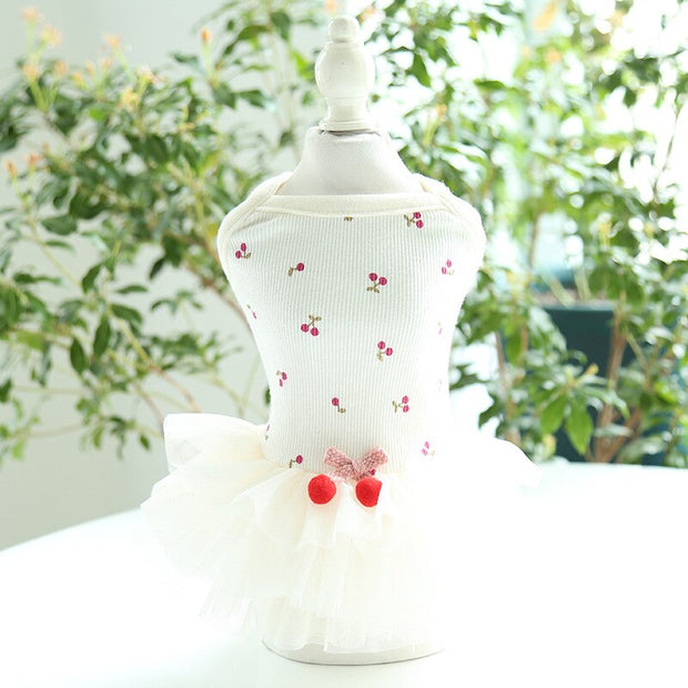 Cute Cherry Dog Dress Summer Cat Clothes Puppy Clothing Tutu White Color Dog Dresses Yorkshire Pomeranian BIchon Costume Outfit