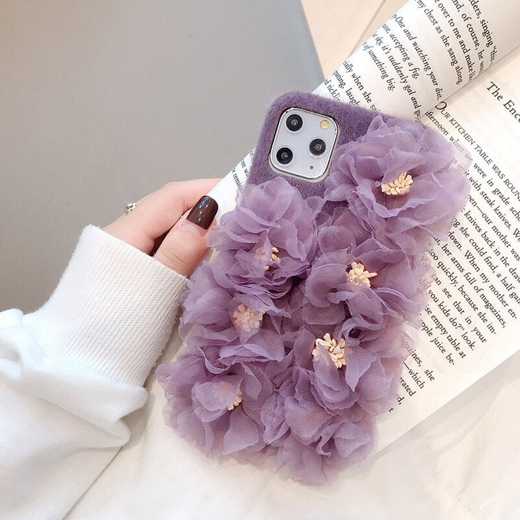 Luxury Girl Fashion 3D Beautiful Lace Cloth Flower Furry Back Phone Case Cover For iPhone 11 Pro Max XS Max XR X 8 7 6 6S Plus