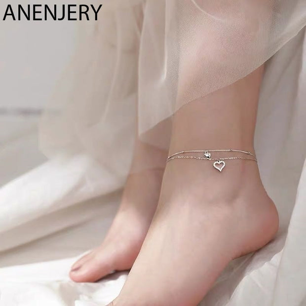 Double Layer Love Heart Anklet Bracelet