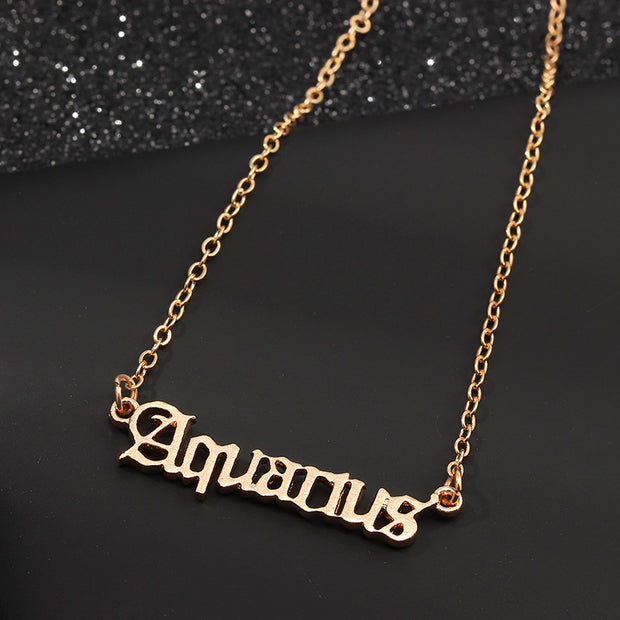 Twelve Constellation Retro Zodiac English Letter Alphabet Necklaces For Women