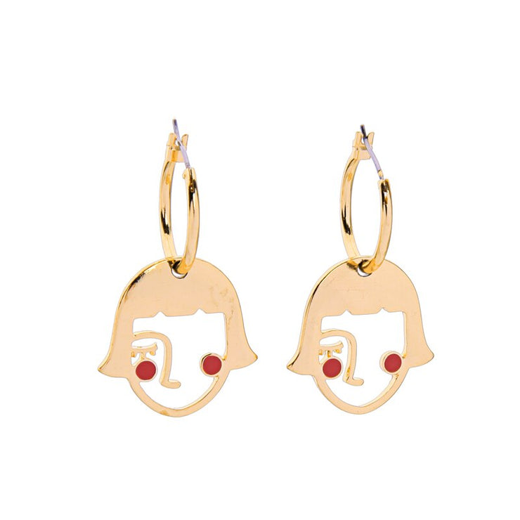 2019 Korean Fashion Jewelry Gold Color Alloy Face Dangle Earrings