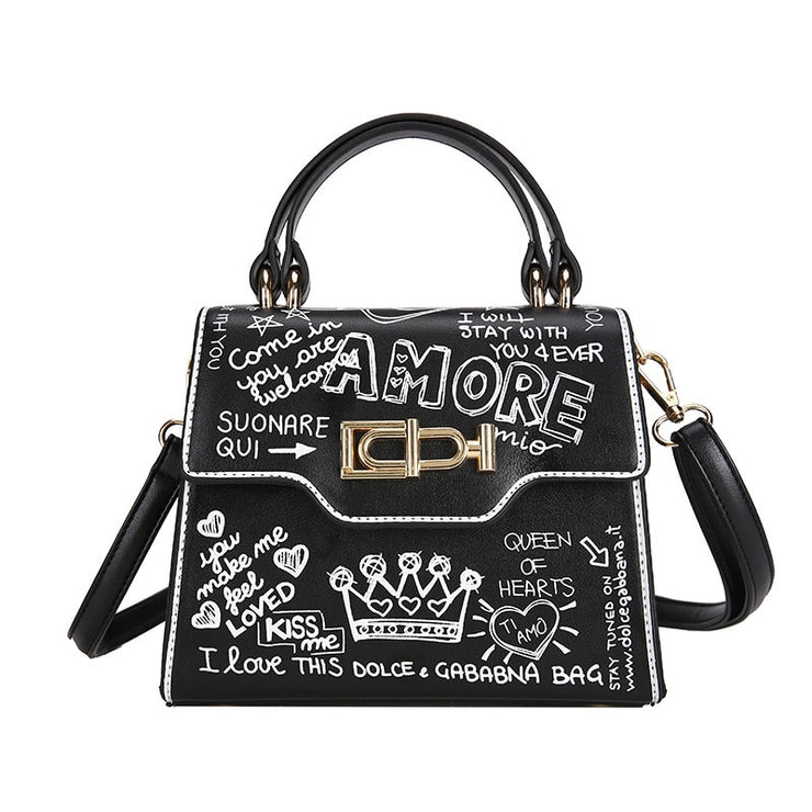 Leather Mini Chain Graffiti Crossbody Bags For Women