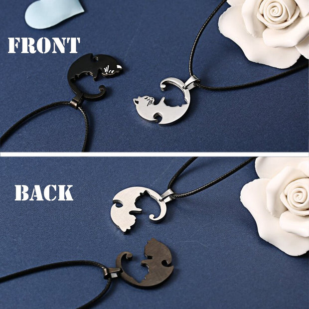 Couples Necklaces Black & White Classic Yin Yang Animal Cat Pendant Necklace