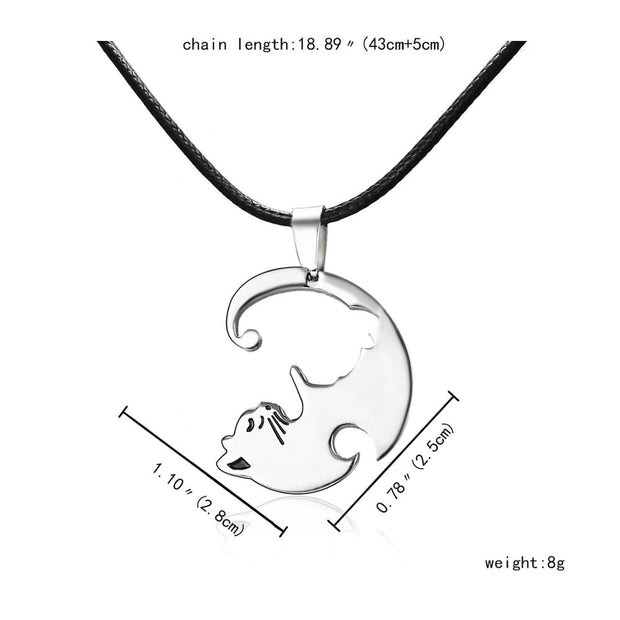 Couples Necklaces Black & White Classic Yin Yang Animal Cat Pendant Necklace