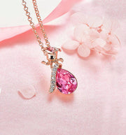 Austrian Crystal Pink Topaz Waterdrop with Pink Topaz Rose  Necklace