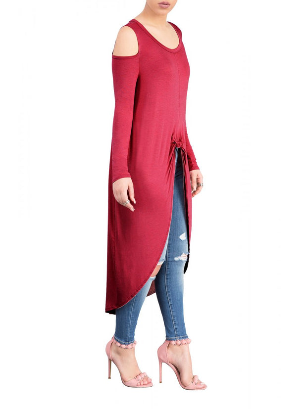 Women's Regular Length Red Poly Spandex Round Neck Tees