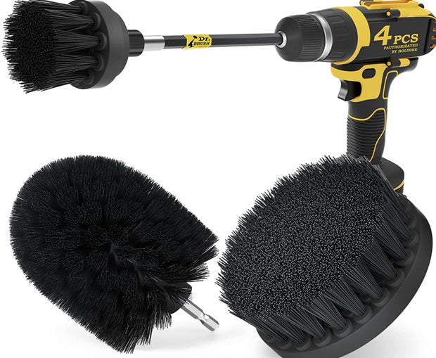 Scrub Cleaning Drill Brush Black Set, All Purpose Drill Power Brushes Kit, 4 pack