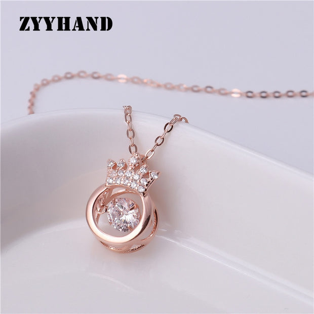 Rose-Gold Alloy Crown Throbbing Zircon Necklace