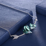 Double Heart Sterling Silver Necklace with  Crystals