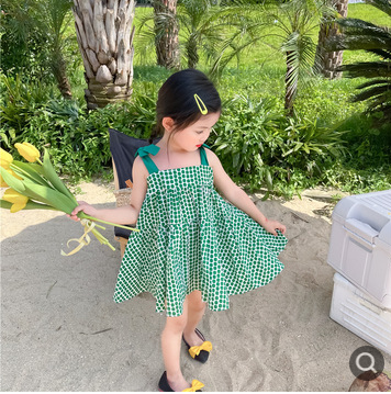 Summer Baby Girls Green Dot Bow Sling Dress