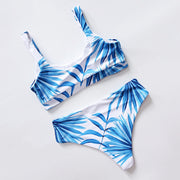 Sexy Scoop Neck White Tropical Palm Leaf High Waist Bikini 2021 Lady Swimwear Women Sport Swimsuit Female Swim Bathing Suit