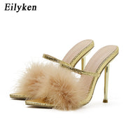 Pointed Toe Furry Slippers Ladies Sandals