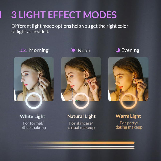 EASEHOLD 2x/5x/10x Magnifying Makeup Mirror Vanity 66 LEDs Rechargeable 3 Color Modes Adjustable 180 and 90 Degree Rotation