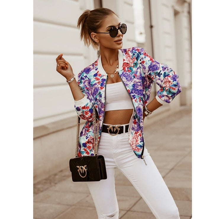 Flower Print Long Sleeve Women's  Jacket