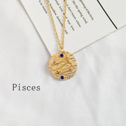 Gold Coin Disk Pendant Zodiac Necklace for Men Women