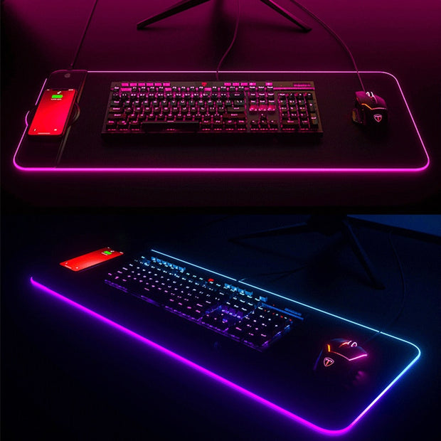 Wireless Charging Mouse Pad Gamer Mousepad Oversized RGB Luminous Desk Mat Computer Laptop Keyboard Non-Slip Glowing LED Cushion