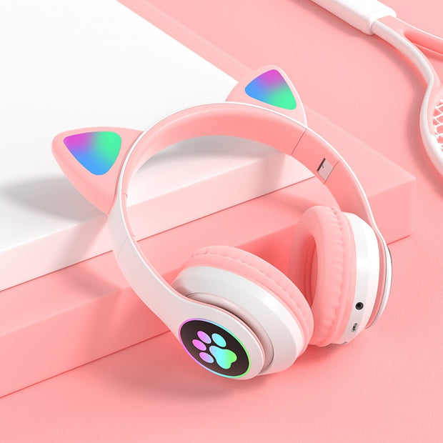 New Arrival LED Cat Ear Noise Cancelling Headphones Bluetooth 5.0 Young People Kids Headset Support TF Card 3.5mm Plug with Mic