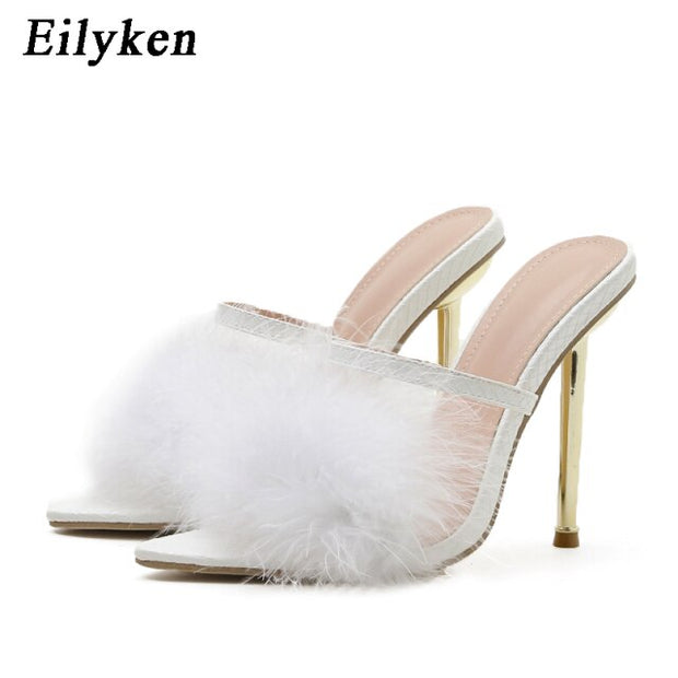 Pointed Toe Furry Slippers Ladies Sandals