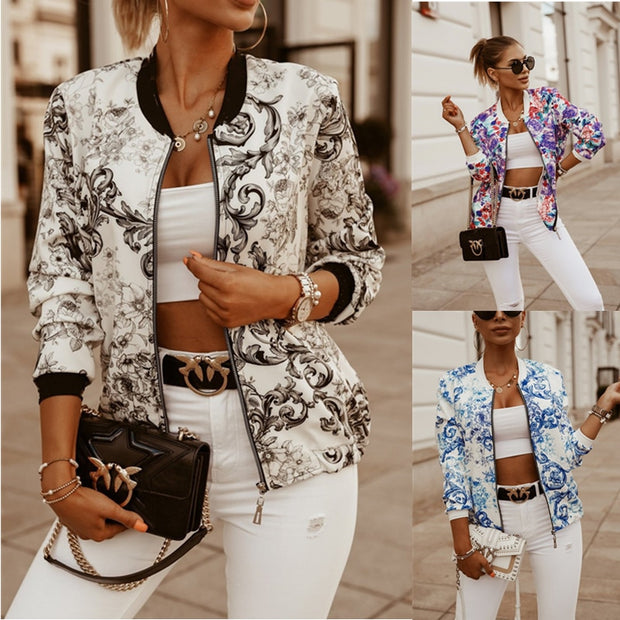 Flower Print Long Sleeve Women's  Jacket