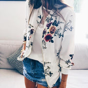 Wuhaobo Fashion Retro Floral Print Women Coat Casual Zipper Up Bomber Jacket Ladies Casual Autumn Outwear Coats Women Clothing