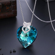 Certified Blue Topaz 5.00 Ct Heart Cut Sterling Silver Necklace with  Crystals