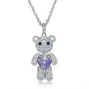 Teddy Bear Sterling Silver Necklace with  Crystals