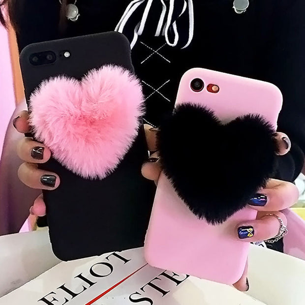 Lovely 3D Furry Love Hearts Cute hair Phone Case For iphone X XR XS MAX 6 6S 7 8 Plus 11 pro 12 SE Fashion Soft TPU Back Cover