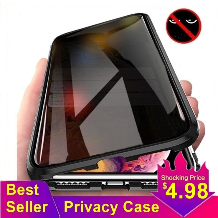 Magnetic Tempered Glass Privacy Metal Phone Case