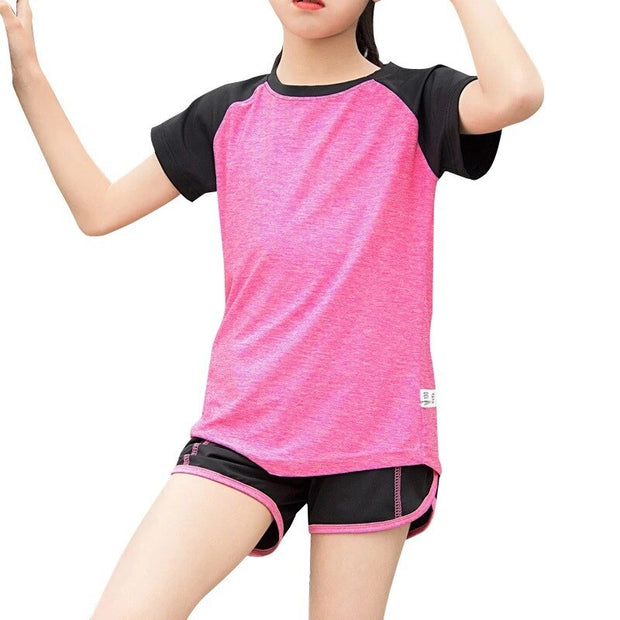 Kids Fitness T-shirt Gym Shorts Sports Women Girl Running Tops Tee Jogging Suits Children Training Yoga Set Tracksuit Sportswear