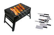 Charcoal Barbeque Grill with Kitchen Knife Set