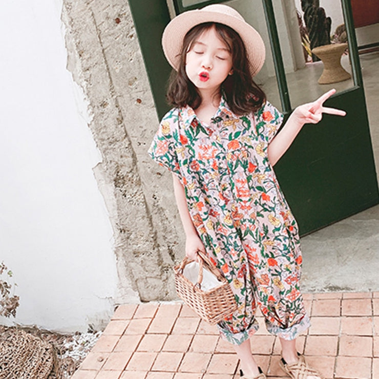 Summer Floral Children Overalls Pant For Kids