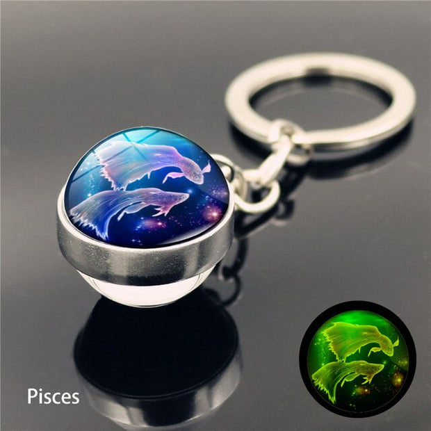 12 Constellation Luminous Keychain Glass Ball