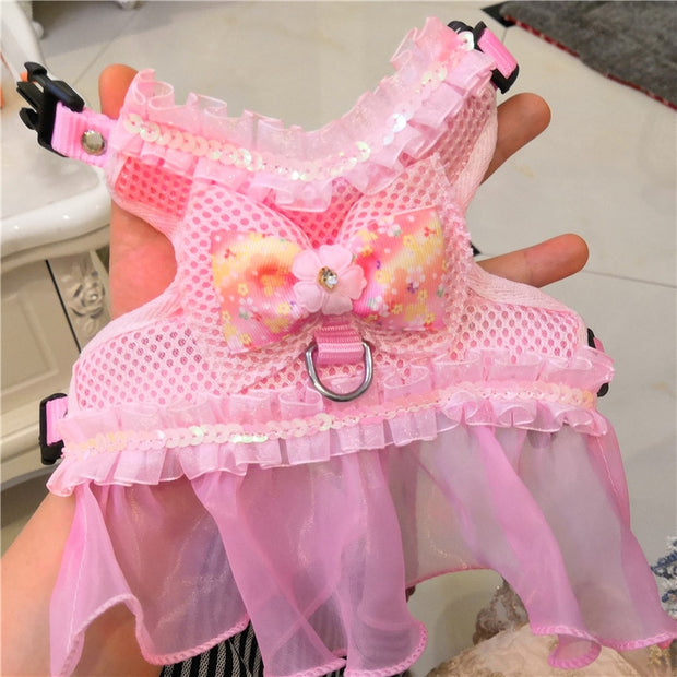 Princess Dog Dresses for Small Dogs Yorkshire Chihuahua Summer Dog Dress Harness and Leash Set Lace Pet Costume Accessories