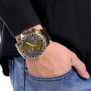 Men Quartz Clock Vintage Watch  With Stainless Steel Strap