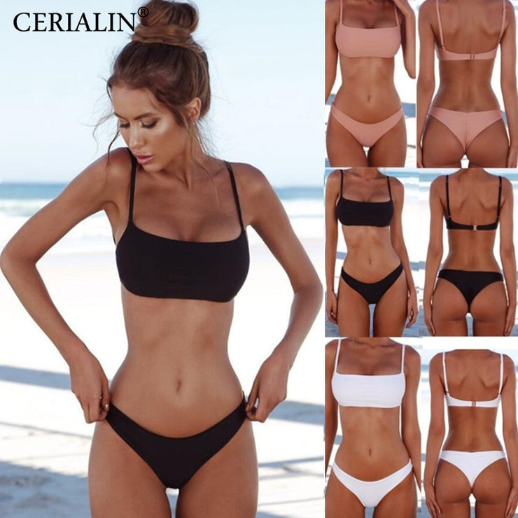 New Solid Sexy Bikini Set Women Swimming Suit Fashion Swimsuit Two-Piece Swimwear Bathing Suit Female Biquini Plus Size XL Sets